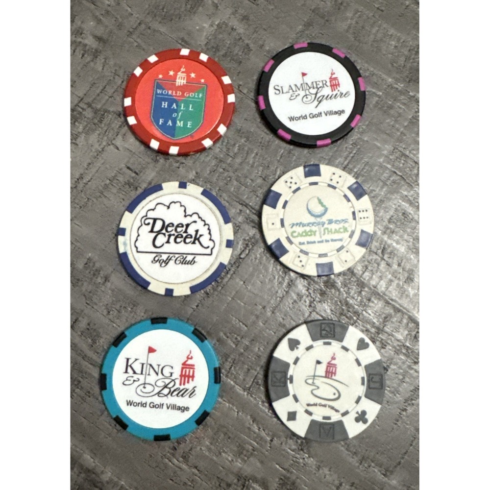 Lot of 6 Golf Collectible Poker Chips – World‎ Golf Village Caddy Shack HOF